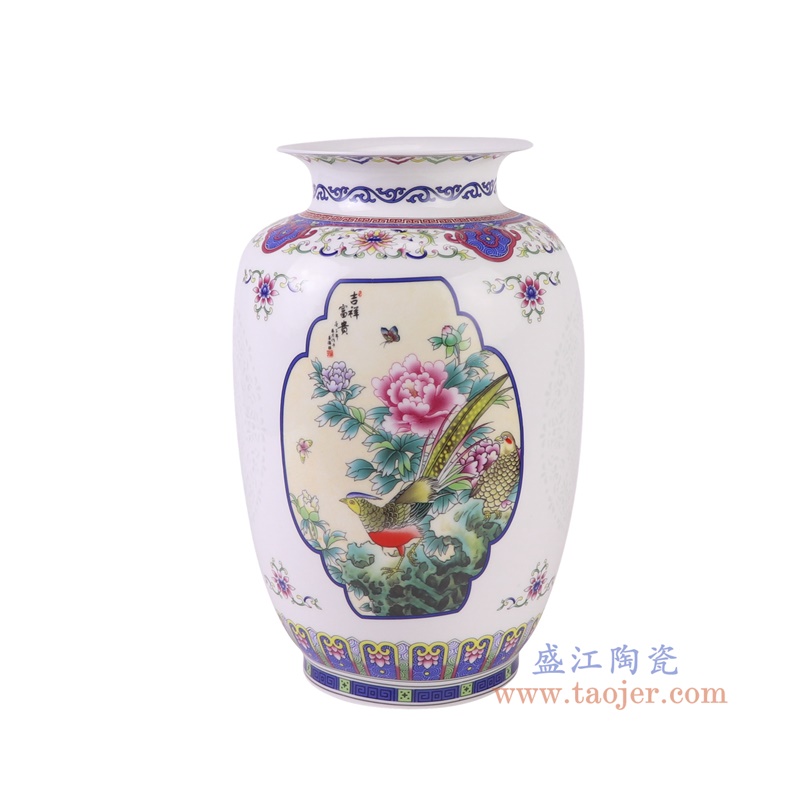 RXBG19-A彩绘玲珑开窗花鸟冬瓜瓶大号正面图