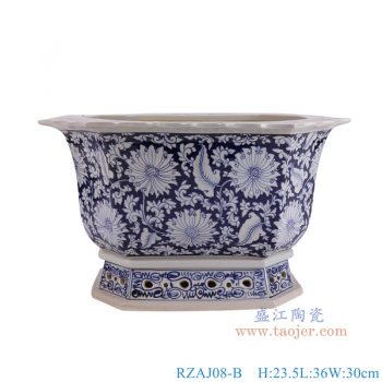 RZAJ08-B  青花缠枝莲八角花盆 高23.5直径36重量5.9KG