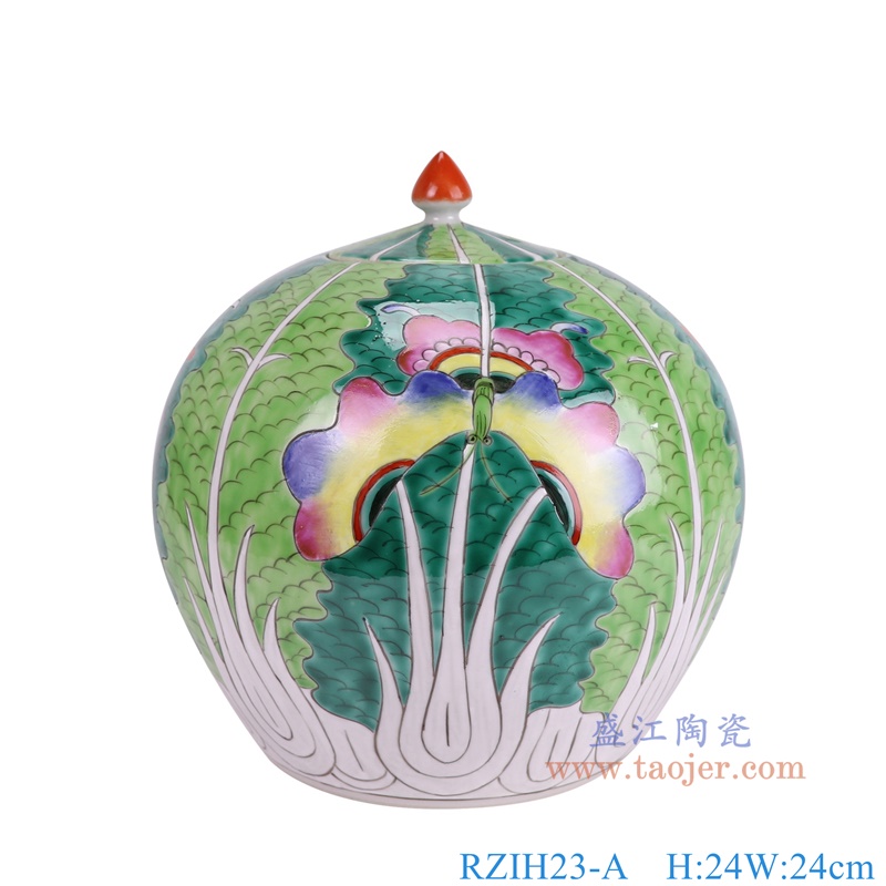 RZIH23-A绿叶彩蝶西瓜罐正面图