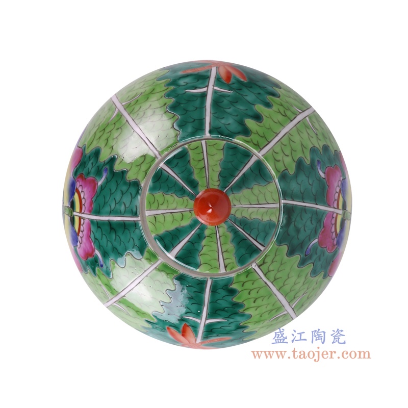 RZIH23-A绿叶彩蝶西瓜罐顶部图
