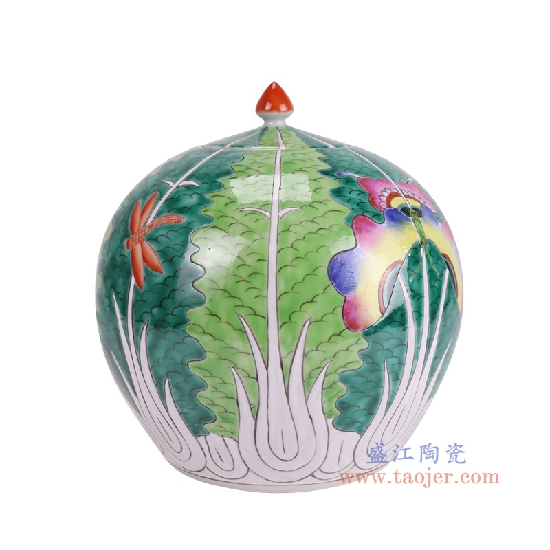 RZIH23-A绿叶彩蝶西瓜罐侧面图