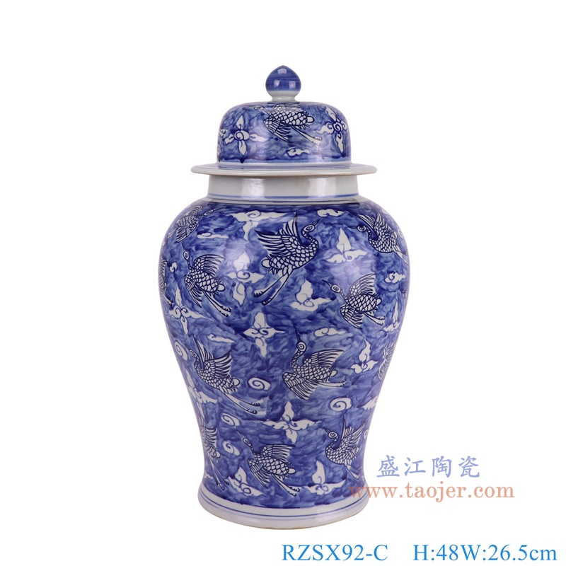 RZSX92-C青花鹤纹将军罐正面图