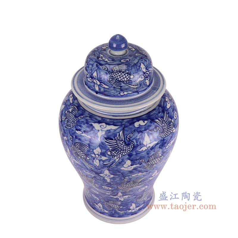 RZSX92-C青花鹤纹将军罐俯视图