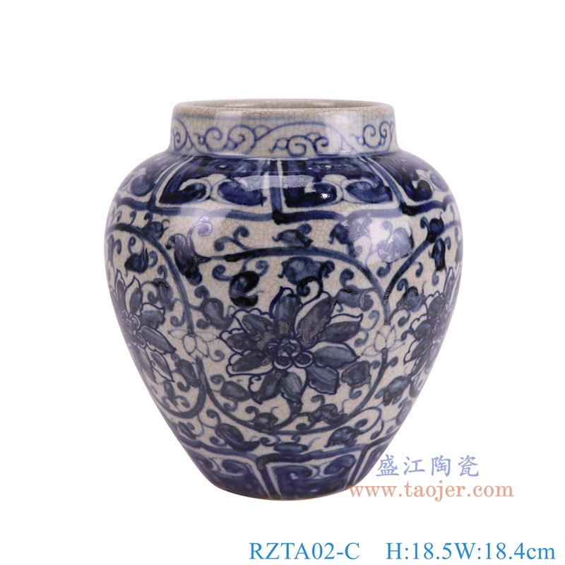 RZTA02-C青花开片裂纹釉缠枝莲罐正面图