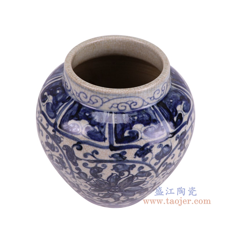 RZTA02-C青花开片裂纹釉缠枝莲罐俯视图
