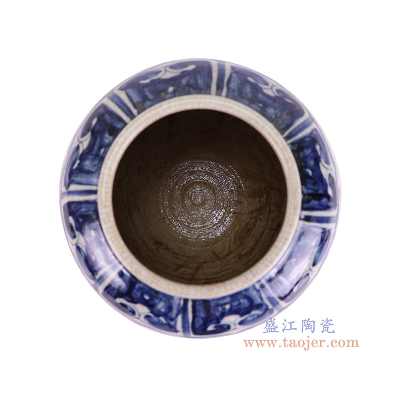RZTA02-C青花开片裂纹釉缠枝莲罐顶部图