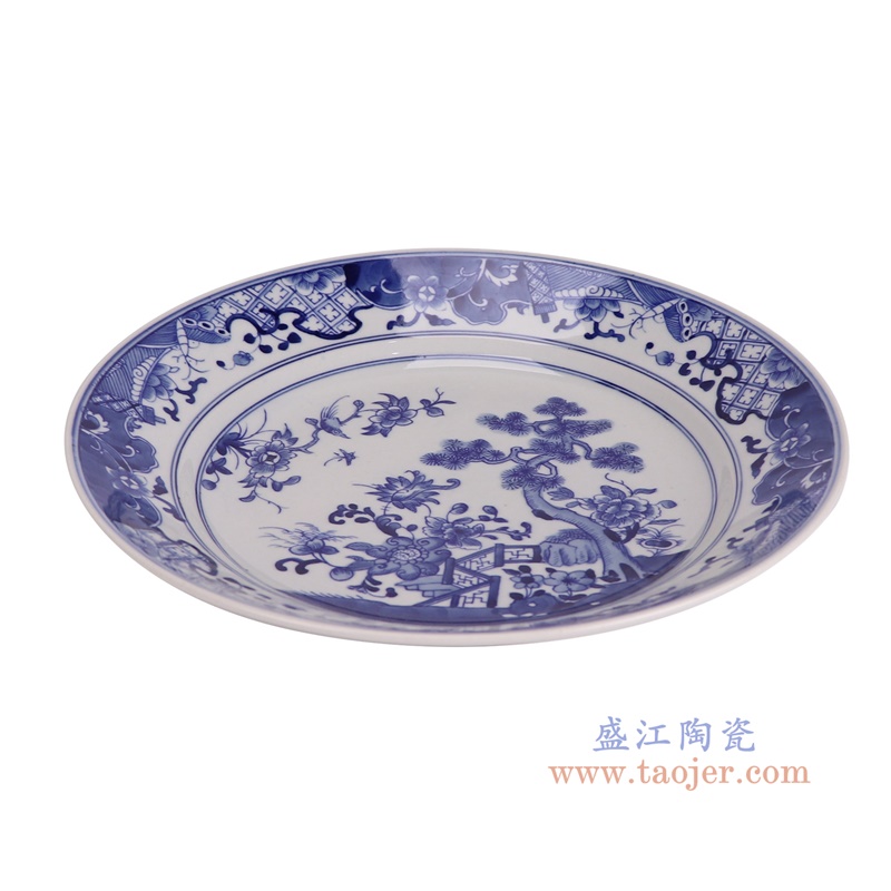 RXBN17-E青花花卉松树大圆盘俯视图
