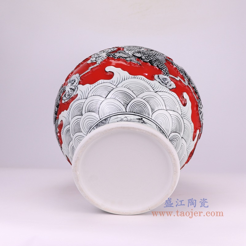 RXBQ01-B红底黑色雕刻龙纹大花瓶底部图