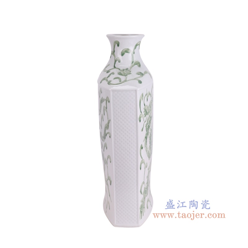 RYNQ281绿色龙纹扁肚瓶侧面图