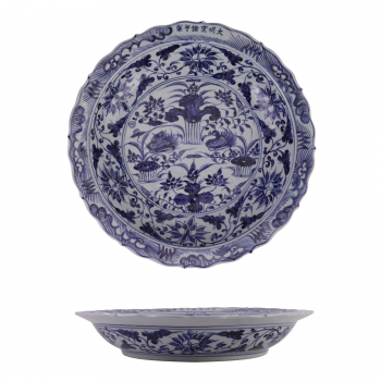 RYVH18-E  青花鸳鸯戏水纹花边大盘 高7直径39底径24重量2.8KG