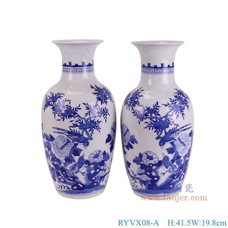 RYVX08-A青花花鸟冬瓜瓶一对组合图