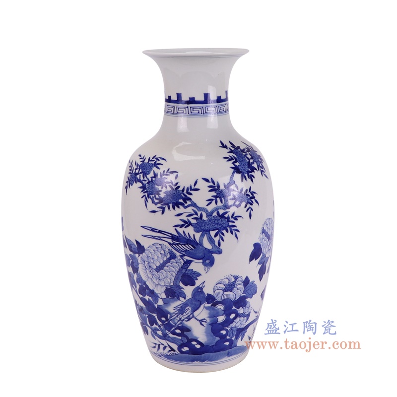 RYVX08-ARYVX08-A青花花鸟冬瓜瓶正面图