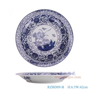 RZBD09-B 青花荷花鸟大圆盘 高6.5直径42底径26重量4KG