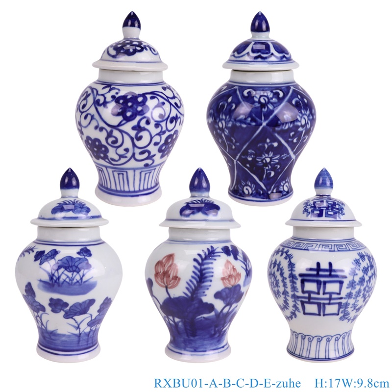 RXBU01-A-B-C-D-E-zuhe青花小将军罐组合