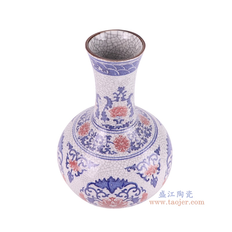 RYUJ60-E开片青花釉里红缠枝莲广口赏瓶俯视图
