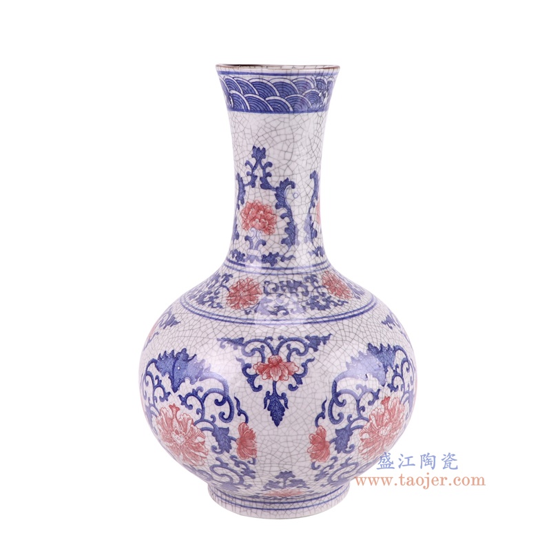 RYUJ60-E开片青花釉里红缠枝莲广口赏瓶侧面图