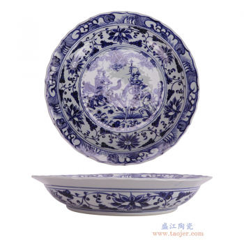 RYVH18-J  青花战将花边大圆盘  高7.4直径39底径24.2重量2.8KG