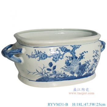 RYVM31-B  青花梅花竹子牡丹纹椭圆双耳花盆 高18直径47.5底径33.5