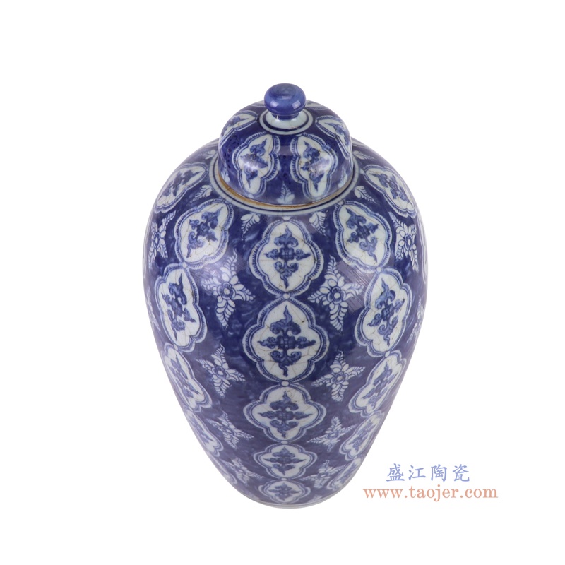 RZKJ21-A青花蓝底开窗花卉冬瓜罐俯视图