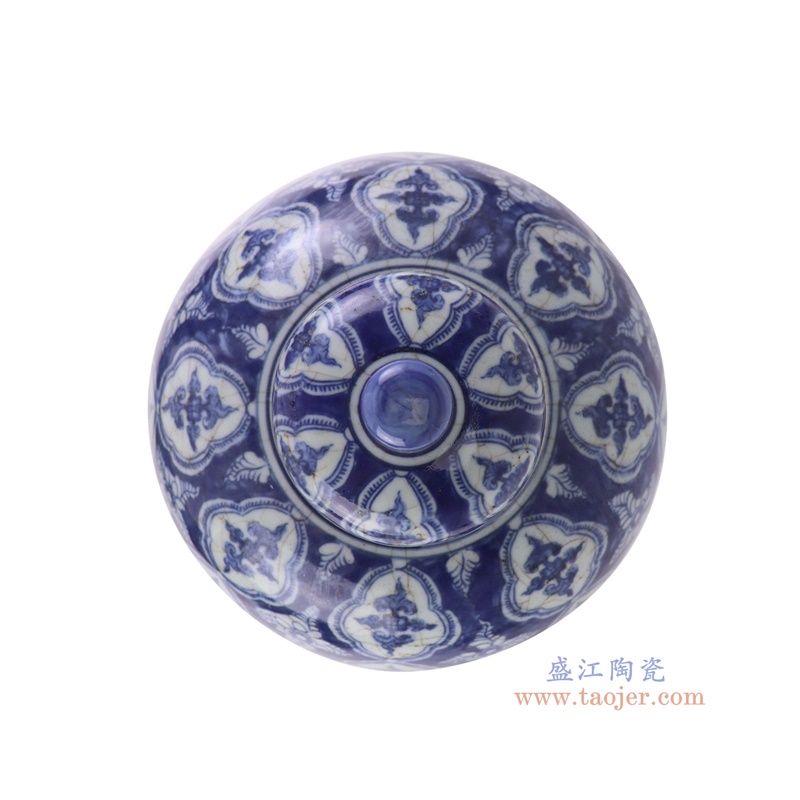 RZKJ21-A青花蓝底开窗花卉冬瓜罐顶部图