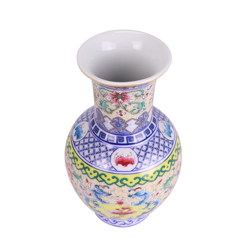 RXBS04黄底缠枝莲描金珐琅彩广口瓶俯视图