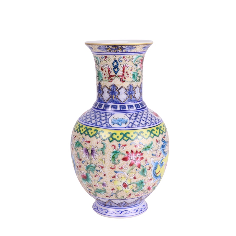 RXBS04黄底缠枝莲描金珐琅彩广口瓶侧面图