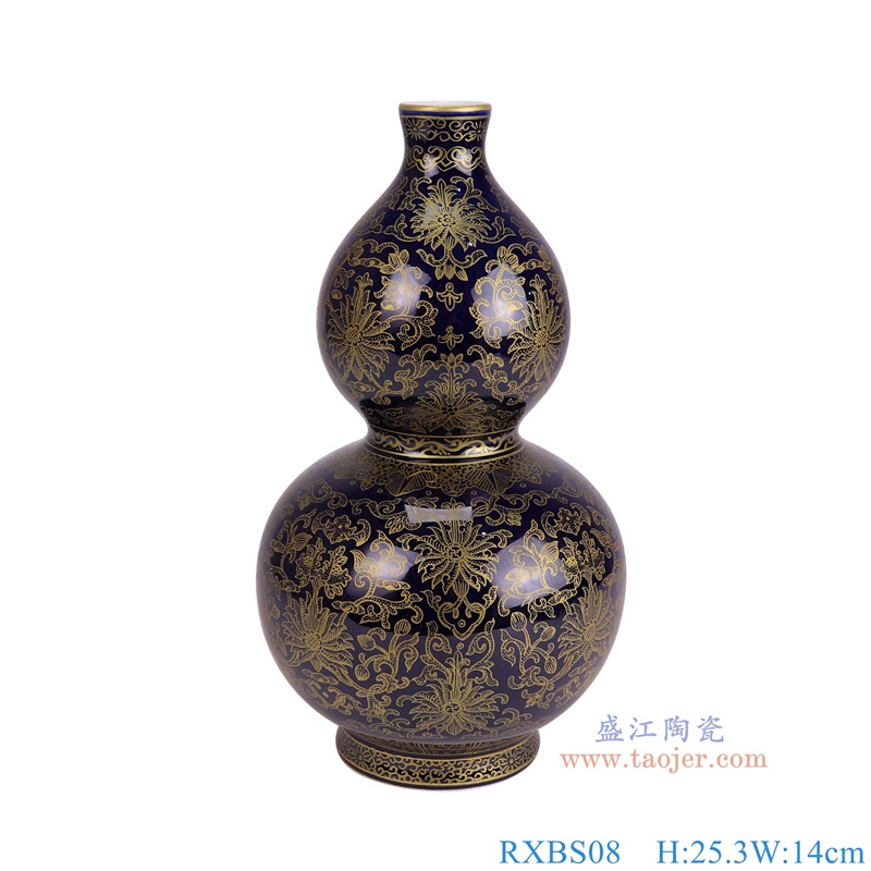 RXBS08蓝底描金缠枝莲葫芦瓶