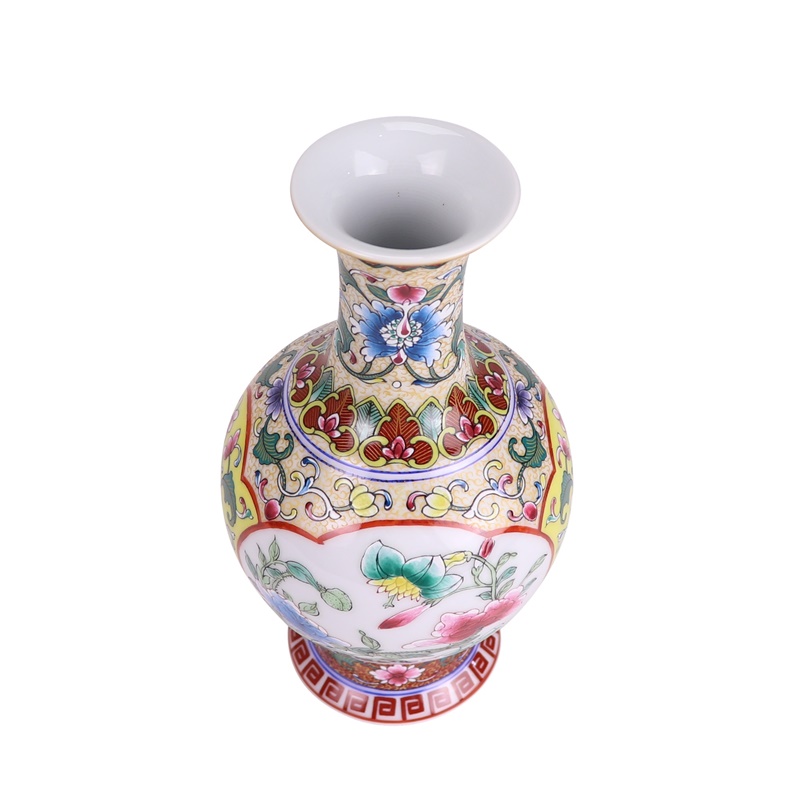 RXBS24黄底缠枝莲开窗牡丹描金珐琅彩赏瓶俯视图