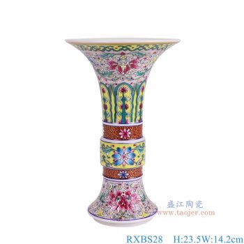 RXBS28 珐琅彩缠枝莲花菇描金花觚瓶 高23.5直径14.2底径8重量0.75KG
