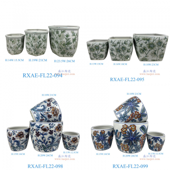 RXAE-FL22-094"绿色花叶纹六角花盆三件套 （含底碟） RXAE-FL22-095"绿色花叶枝纹四方花盆三件套 （含底碟） RXAE-FL22-098彩绘花叶纹花盆四件套（含底碟）纯手绘 RXAE-FL22-099彩绘花叶纹花盆四件套（含底碟）纯手绘