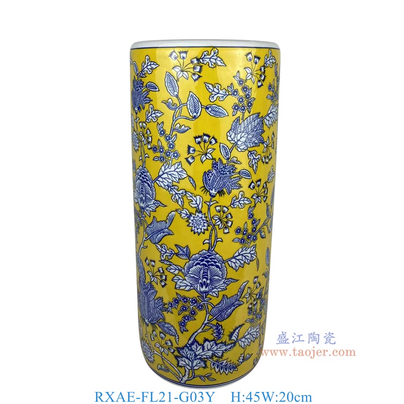 RXAE-FL21-G03Y黄底缠枝花叶纹箭筒伞筒 高45直径20