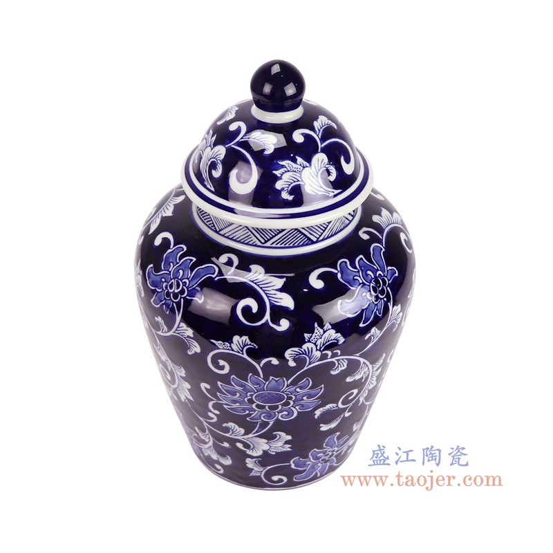 RXAE-FL21-ND252B青花蓝底缠枝莲将军罐茶叶罐俯视图