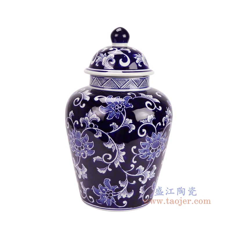 RXAE-FL21-ND252B青花蓝底缠枝莲将军罐茶叶罐侧面图
