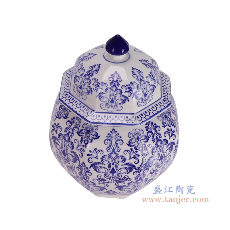 RXAE-FL22-074B青花缠枝莲八角将军罐茶叶罐俯视图