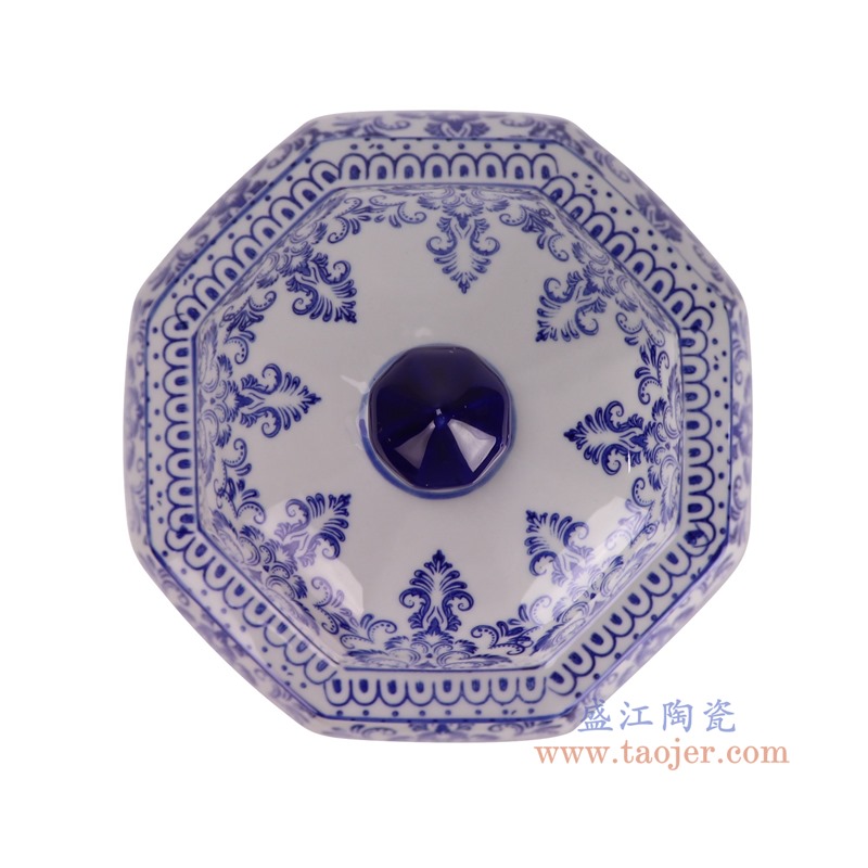 RXAE-FL22-074B青花缠枝莲八角将军罐茶叶罐顶部图