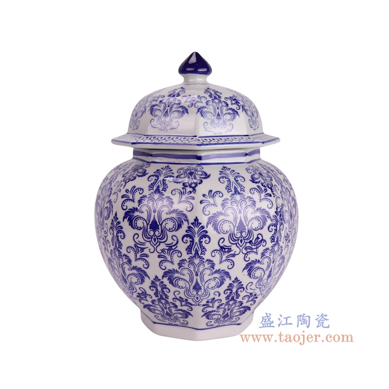 RXAE-FL22-074B青花缠枝莲八角将军罐茶叶罐侧面图