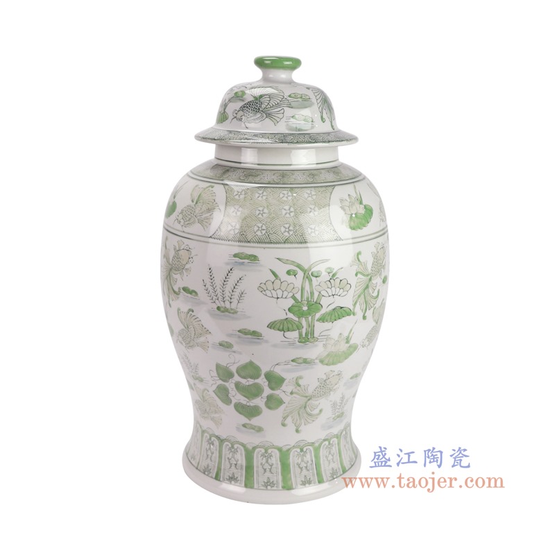 RXAE-FL22-313G绿色鱼藻纹将军罐侧面图