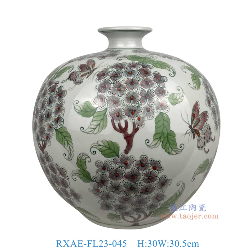 RXAE-FL23-045 彩绘花蝶纹苹果瓶石榴瓶 高30直径30.5