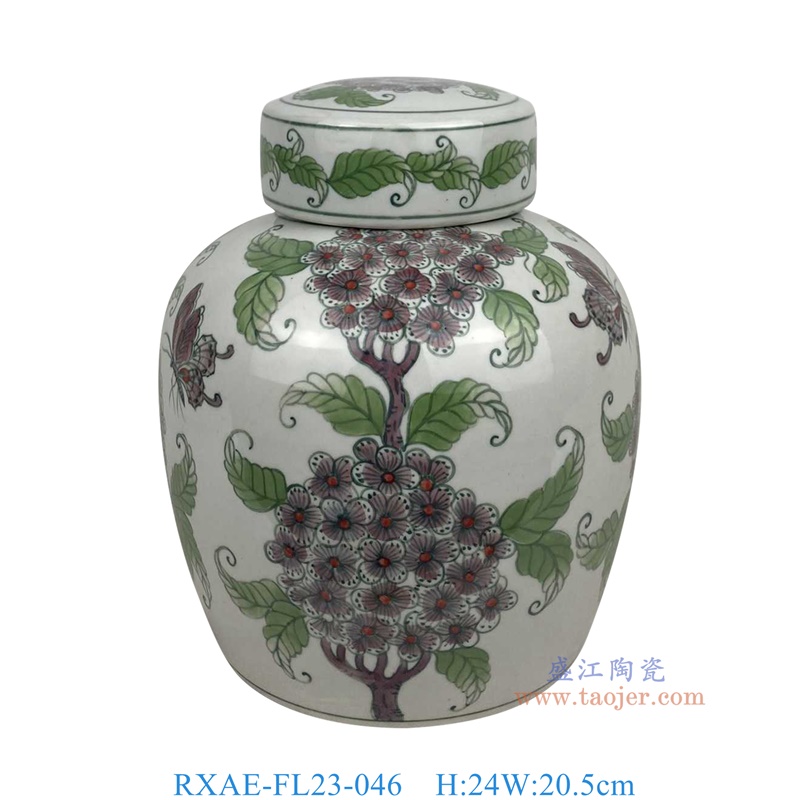 RXAE-FL23-046 彩绘花蝶纹平顶罐 高24直径20.5