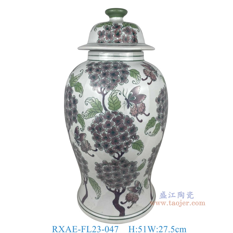 RXAE-FL23-047 彩绘花蝶纹将军罐 高51直径27.5