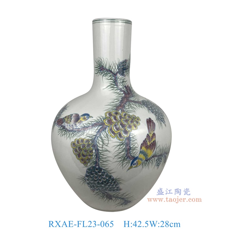 RXAE-FL23-065 彩绘松果鸟天球瓶 高42.5直径28 