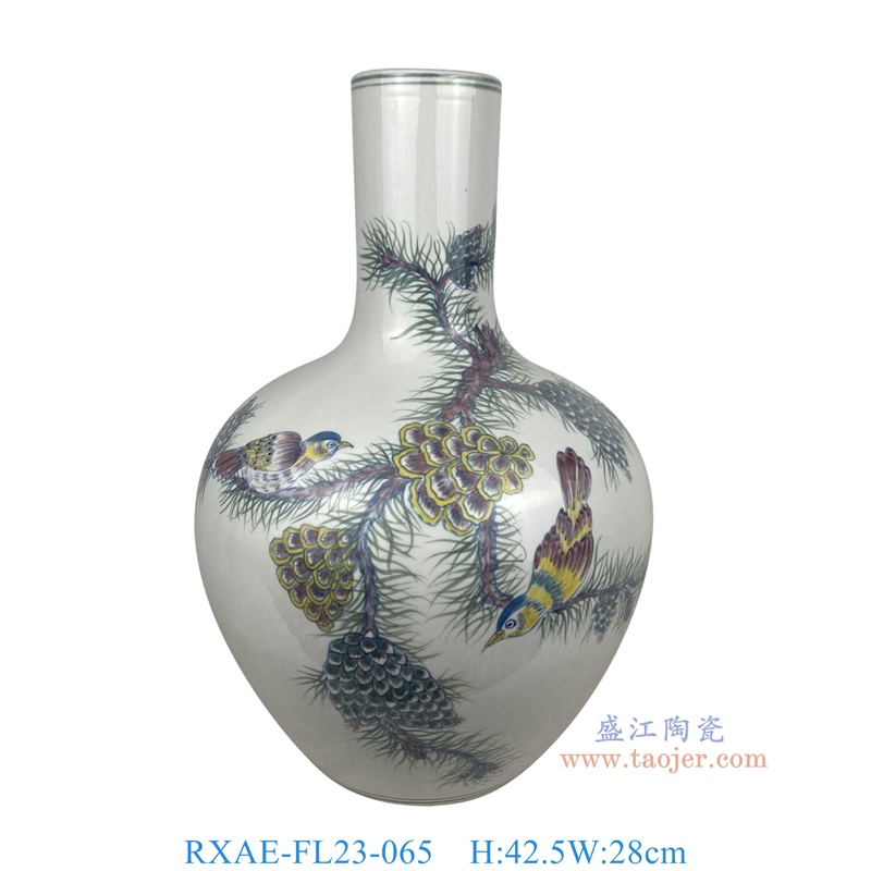 RXAE-FL23-065 彩绘松果鸟天球瓶 高42.5直径28