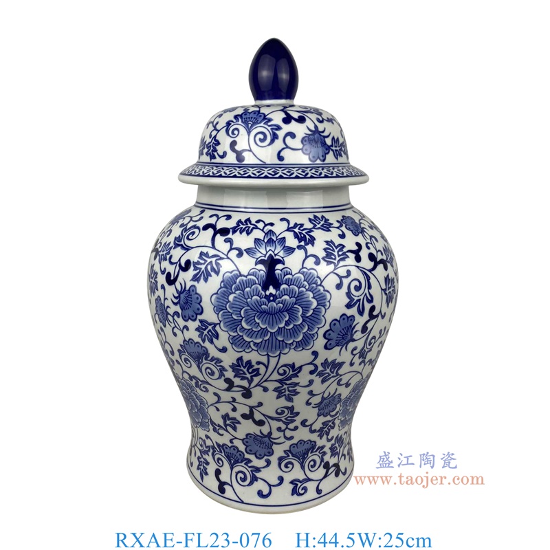 RXAE-FL23-076 青花牡丹纹将军罐 高44.5直径25