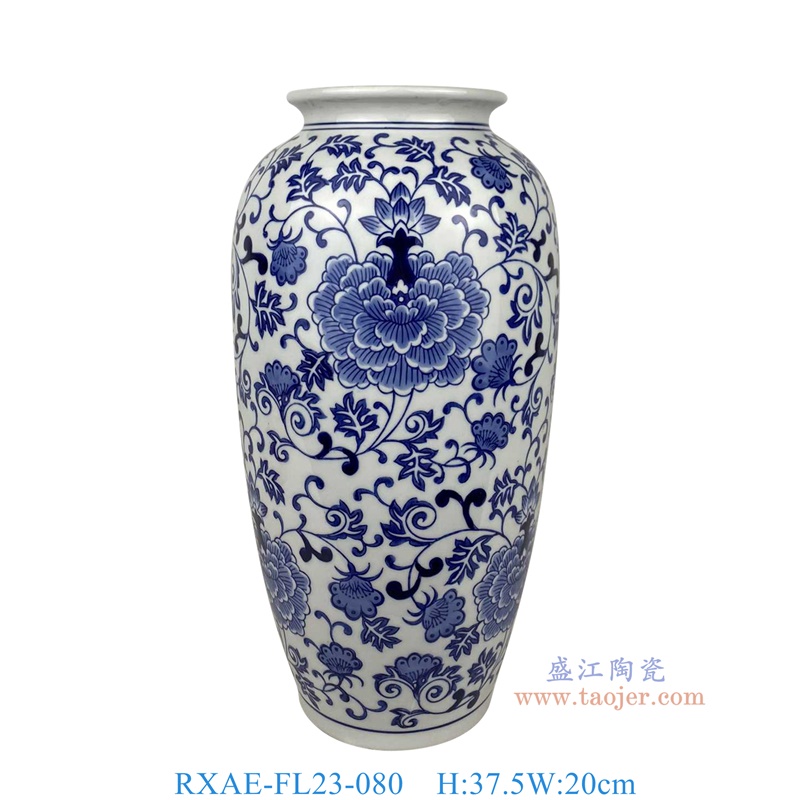 RXAE-FL23-080 青花牡丹纹冬瓜罐 高37.5直径20