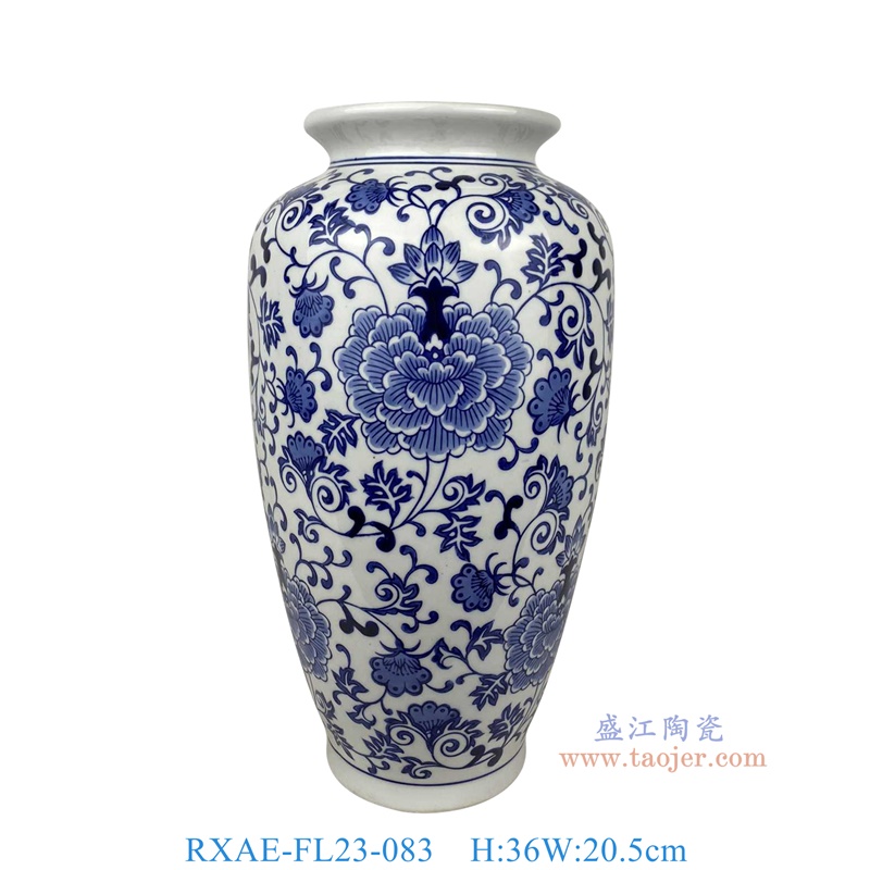 RXAE-FL23-083 青花缠枝牡丹纹冬瓜罐 高36直径20.5