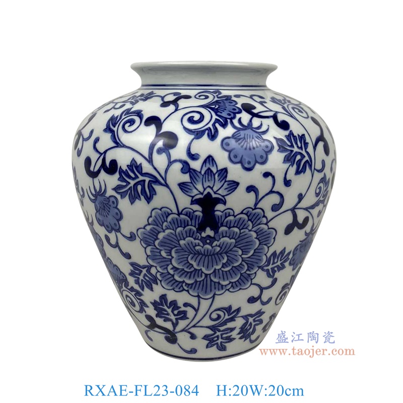 RXAE-FL23-084 青花缠枝牡丹纹大肚罐 高20直径20