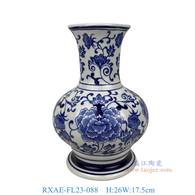 RXAE-FL23-088 青花缠枝牡丹纹花瓶 高26直径17.5 