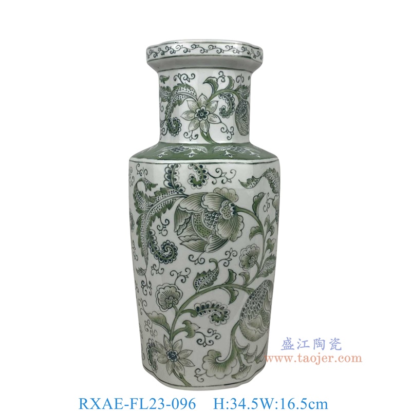 RXAE-FL23-096 绿色花叶纹棒槌瓶 高34.5直径16.5 