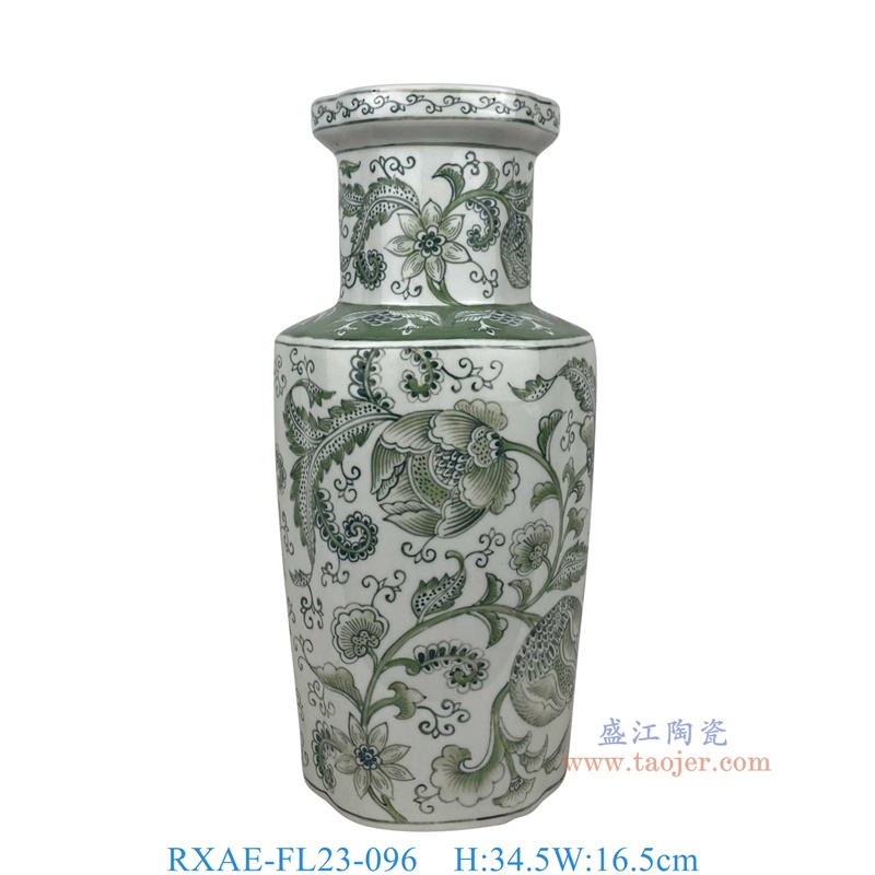RXAE-FL23-096 绿色花叶纹棒槌瓶 高34.5直径16.5