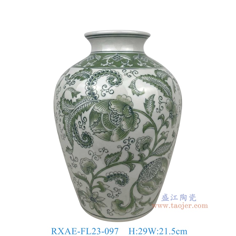 RXAE-FL23-097 绿色花叶纹冬瓜瓶 高29直径21.5 
